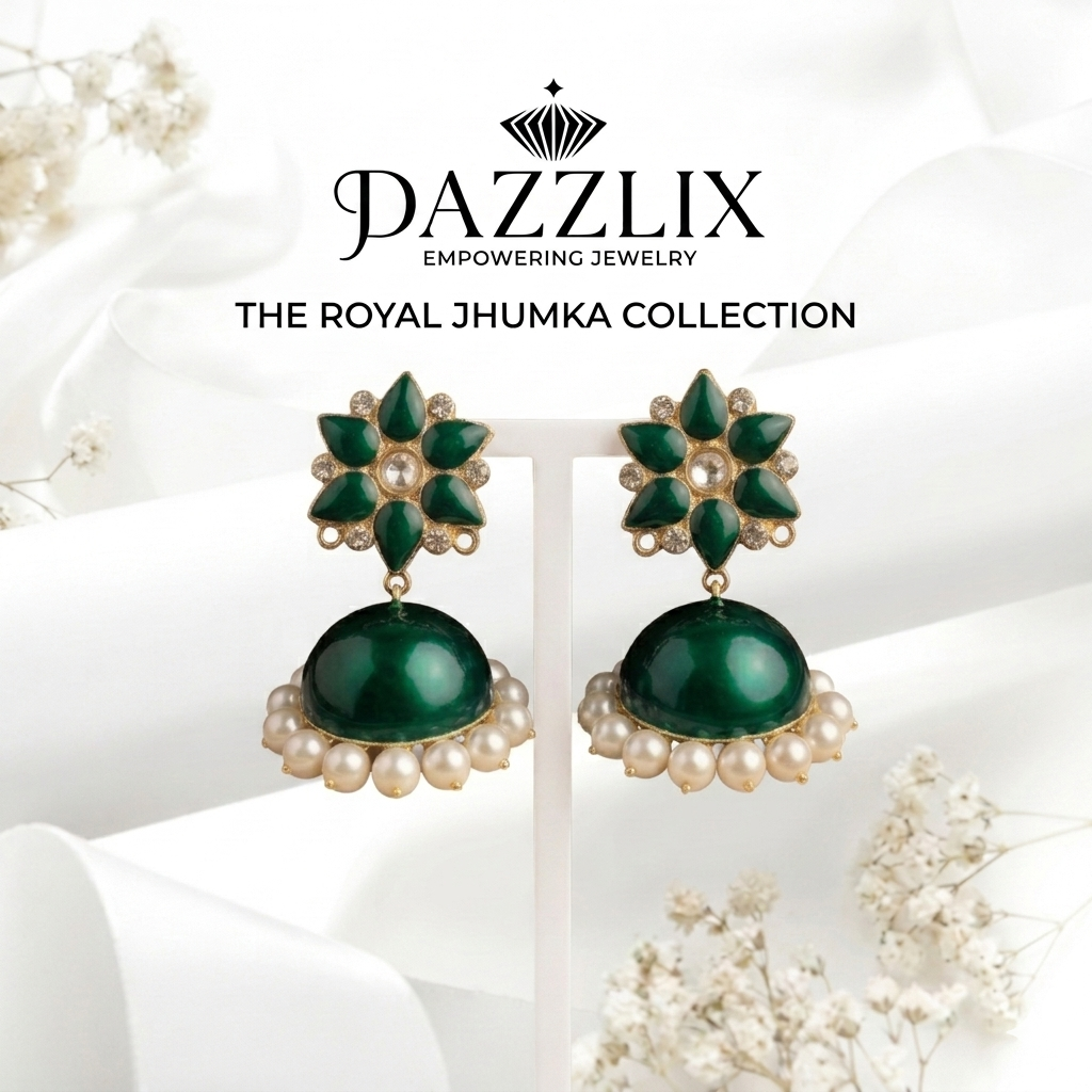Classic Green Floral Jhumkas